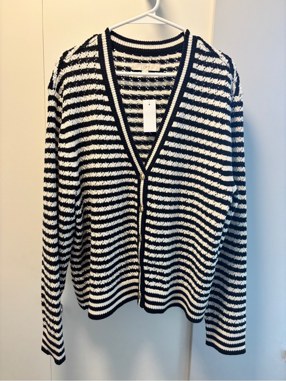 NWT LOFT Black & White Striped V-Neck Cardigan Sweater XXL
